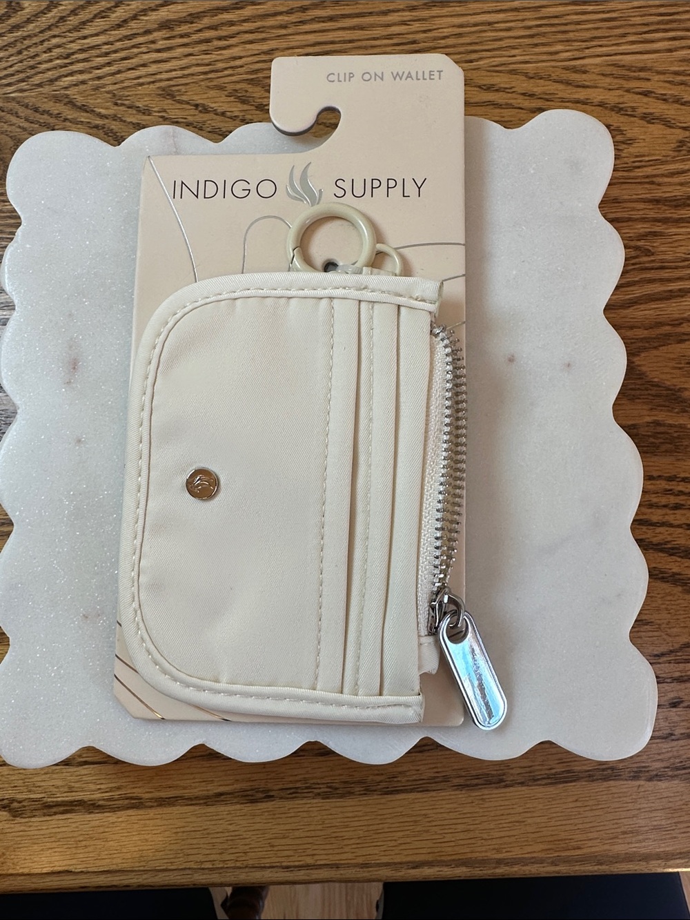 Indigo Cream Clip-On Card Wallet with Zipper